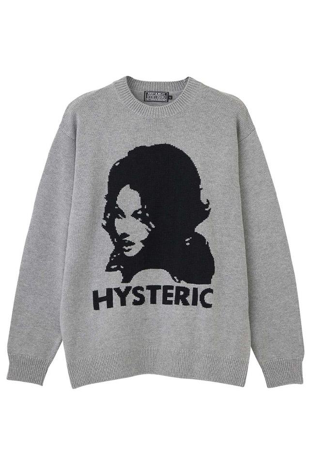 HYSTERIC GLAMOUR ヒステリックグラマー 02241NS01 WOMAN HEAD編込 セーター TOP GRAY 正規通販 メンズ