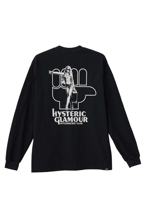 HYSTERIC GLAMOUR ヒステリックグラマー 02253CL01 HYS HITCHHIKING CLUB Tシャツ BLACK 正規通販 メンズ
