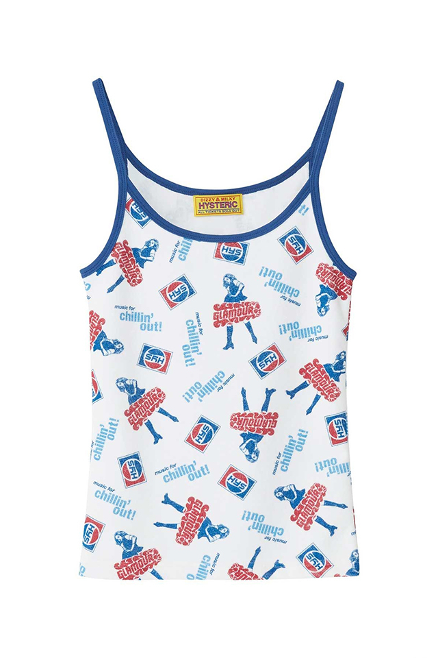HYSTERIC GLAMOUR ヒステリックグラマー 01261CR06 CHILLIN’OUT! 柄 キャミソール WHITE 正規通販 レディース