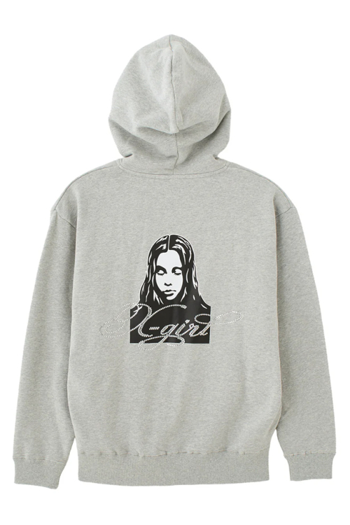 X-girl エックスガール 105261012017 RHINESTONE LOGO AND FACE ZIP UP SWEAT HOODIE ジップパーカー ASH 正規通販 レディース