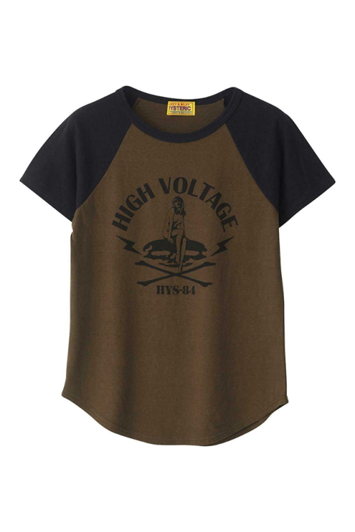 HYSTERIC GLAMOUR ヒステリックグラマー 01251CT19 HIGH VOLTAGE Tシャツ KHAKI 正規通販 レディース