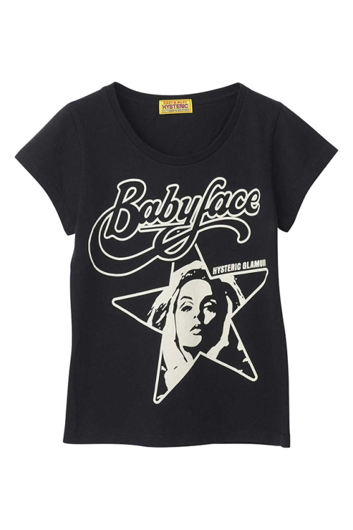 HYSTERIC GLAMOUR ヒステリックグラマー 01263CT01 HYSTERIC BABYFACE STAR Tシャツ BLACK 正規通販 レディース