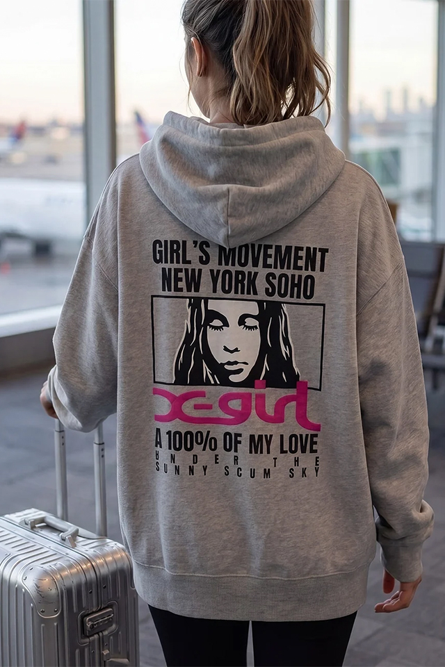 X-girl エックスガール 105263012013 FACE BOX AND MESSAGE ZIP UP SWEAT HOODIE ジップパーカー ASH 正規通販 レディース