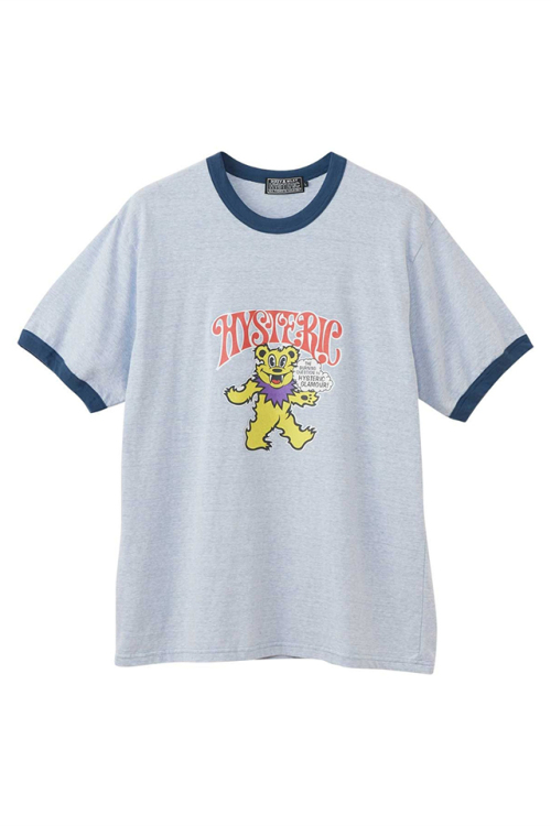 HYSTERIC GLAMOUR ヒステリックグラマー 02251CT38 FIRE BEAR GLITTER Tシャツ BLUE 正規通販 メンズ