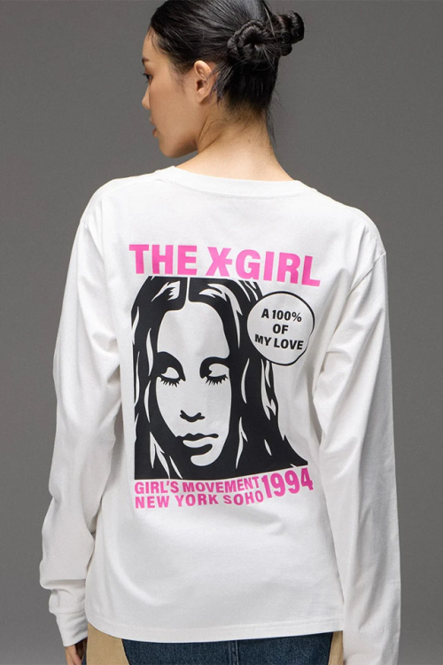 X-girl エックスガール 105264011002 FACE AND CIRCLE LOGO L/S TEE Tシャツ WHITE 正規通販 レディース