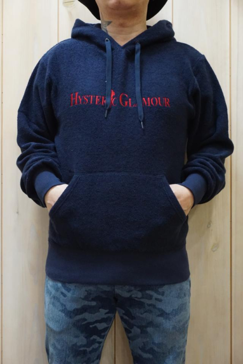 HYSTERIC GLAMOUR ヒステリックグラマー 02221CF06 HG LOGOTYPE刺繍 パーカー NAVY 正規通販 メンズ