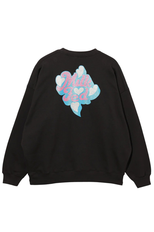 MILKFED. ミルクフェド 103241012002 GLITTER LOGO SWEAT TOP MILKFED. クルーネックスウェット BLACK 正規通販 レディース