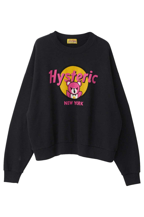 HYSTERIC GLAMOUR ヒステリックグラマー 01233CS01 BEAR PUB NY オーバーサイズスウェット BLACK 正規通販 レディース