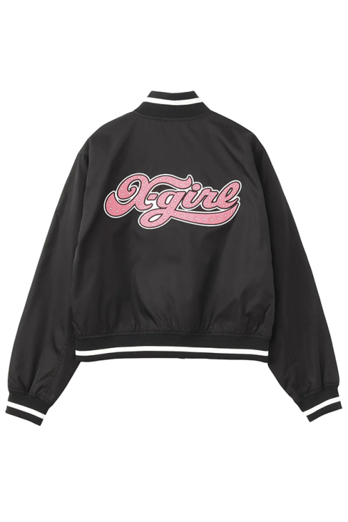 X-girl エックスガール 105253021008 CHEERFUL LOGO VARSITY JACKET バーシティジャケット BLACK 正規通販 レディース