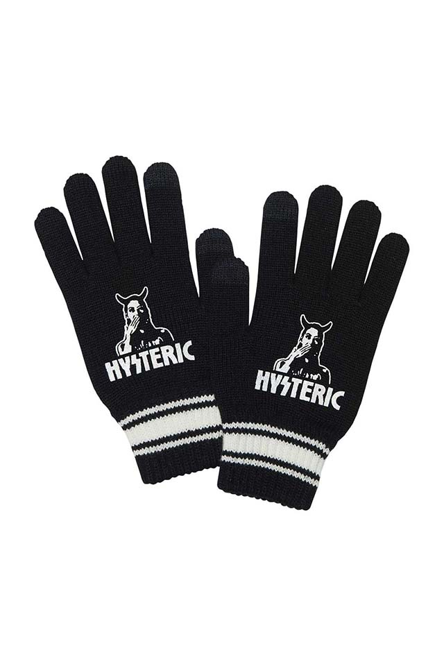 HYSTERIC GLAMOUR ヒステリックグラマー 02253QG03 SPEAK NO EVIL ニットグローブ BLACK 正規通販 メンズ レディース