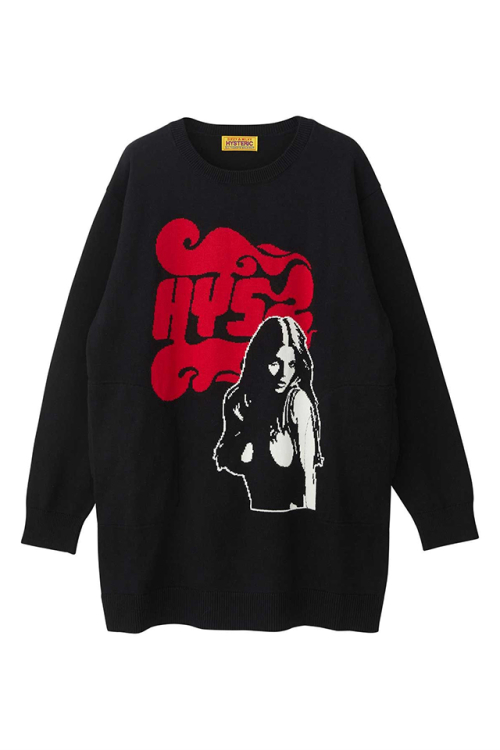 HYSTERIC GLAMOUR ヒステリックグラマー 01253NO03 FLAME WOMAN編込 ワンピース BLACK 正規通販 レディース