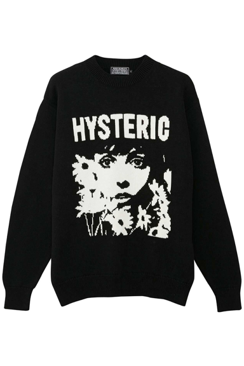 HYSTERIC GLAMOUR ヒステリックグラマー 02231NS01 FLOWER TRAVELING編込 セーター BLACK 正規通販 メンズ