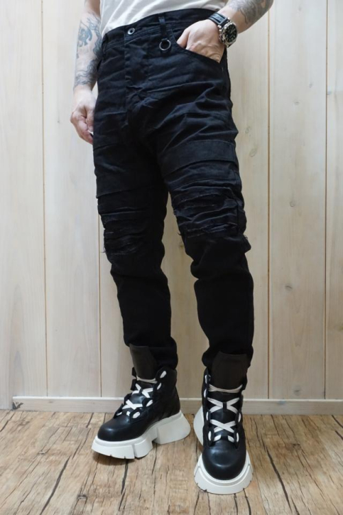 JULIUS ユリウス 777PAM24-BK 9oz STRETCH DENIM BIKER PANTS デニムバイカーパンツ BLACK 正規通販 メンズ