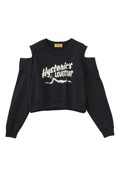 HYSTERIC GLAMOUR ヒステリックグラマー 01261CS01 HYSTERIC’S LOVETRAP ショート丈スウェット BLACK 正規通販 レディース