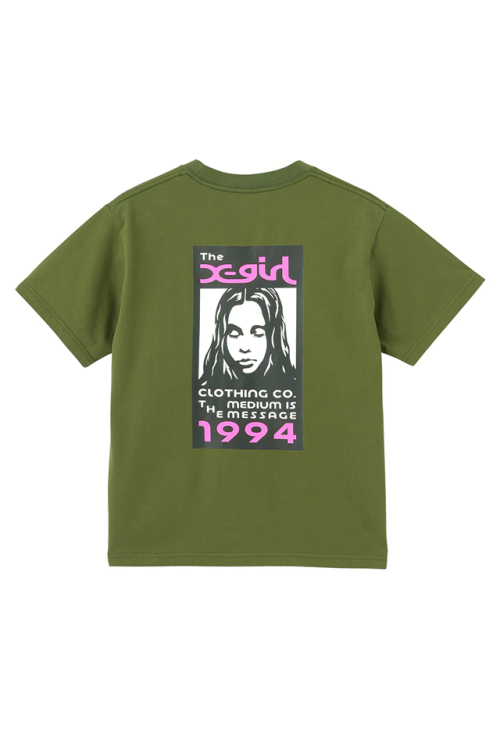 X-girl エックスガール 105252011020 BOX LOGO AND FACE S/S TEE Tシャツ OLIVE 正規通販 レディース