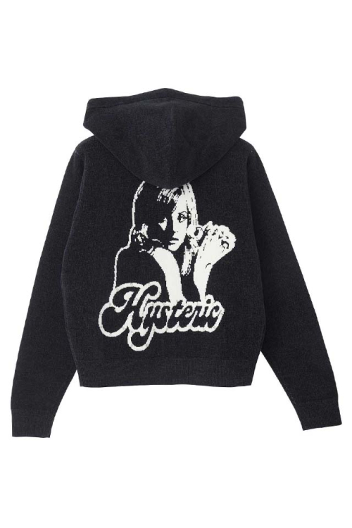HYSTERIC GLAMOUR ヒステリックグラマー 01261ND01 HYSTERIC GIRL編込 パーカー BLACK 正規通販 レディース