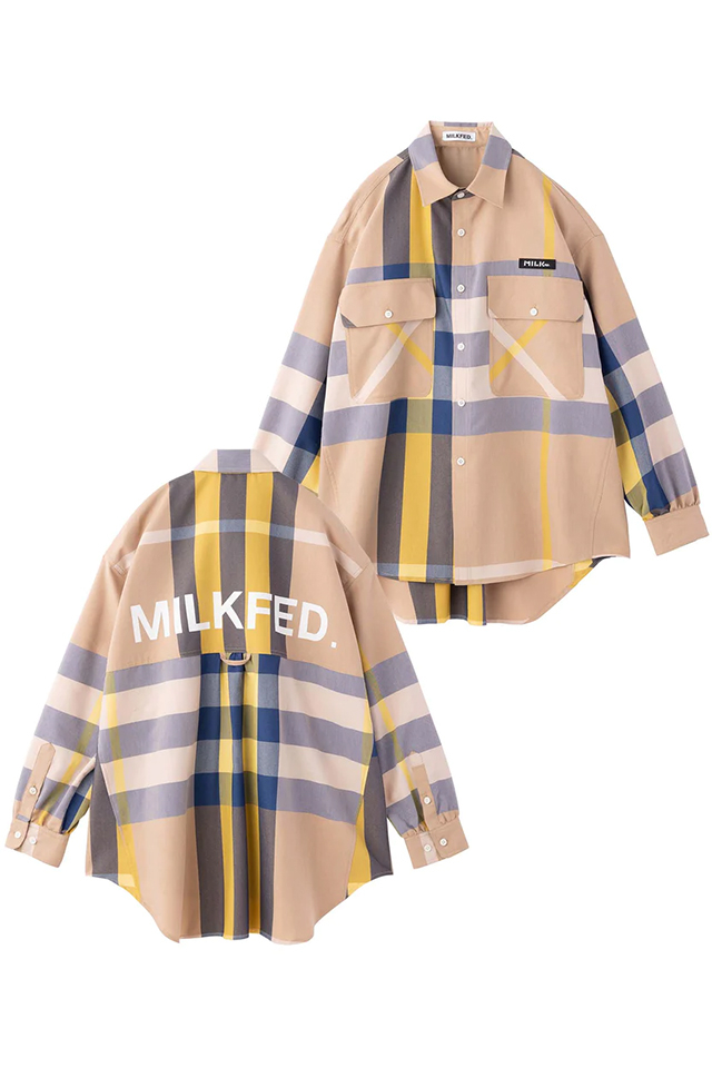 MILKFED. ミルクフェド 103231014009 BACK LOGO PLAID SHIRT MILKFED. バックロゴシャツ BEIGE 正規通販 レディース