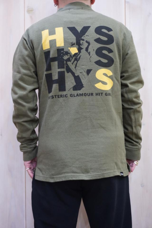 HYSTERIC GLAMOUR 02223CL11 HIT GIRL モックネックTシャツ KHAKI 正規通販 メンズ