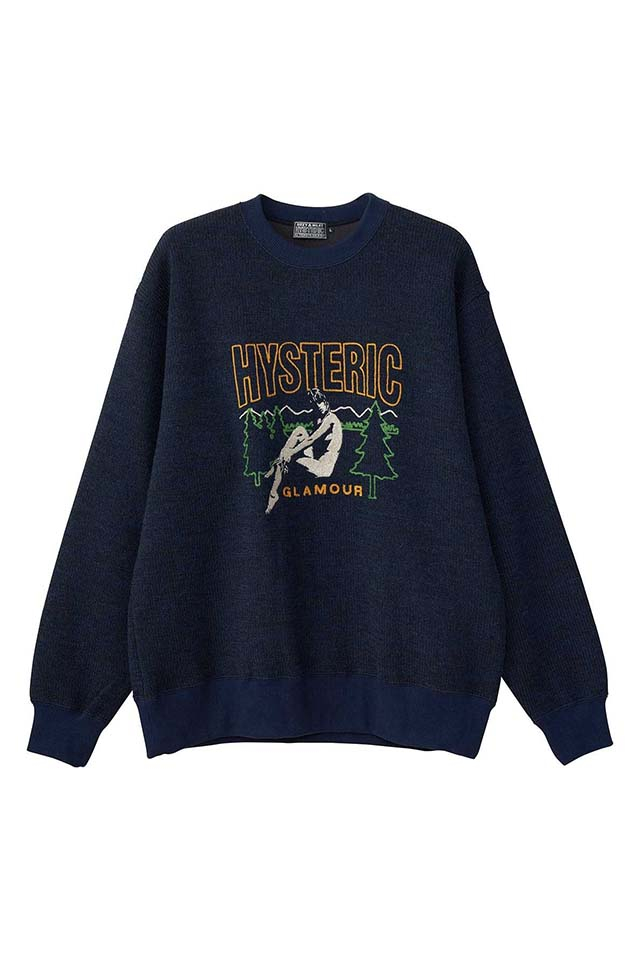HYSTERIC GLAMOUR ヒステリックグラマー 02253CS06 CHILLIN’ WEEKEND刺繍 スウェット NAVY 正規通販 メンズ