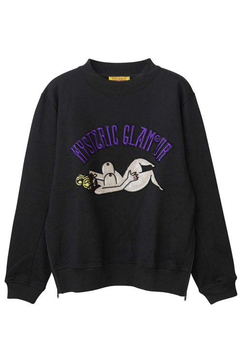 HYSTERIC GLAMOUR ヒステリックグラマー 01231CS02 MISS HYSTERIC刺繍 オーバーサイズスウェット BLACK 正規通販 レディース メンズ