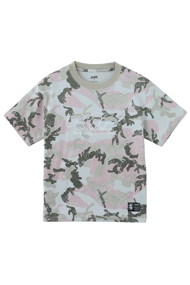 X-girl エックスガール 105261011018 FADED CURSIVE SCRIPT LOGO CAMO S/S TEE Tシャツ PINK 正規通販 レディース