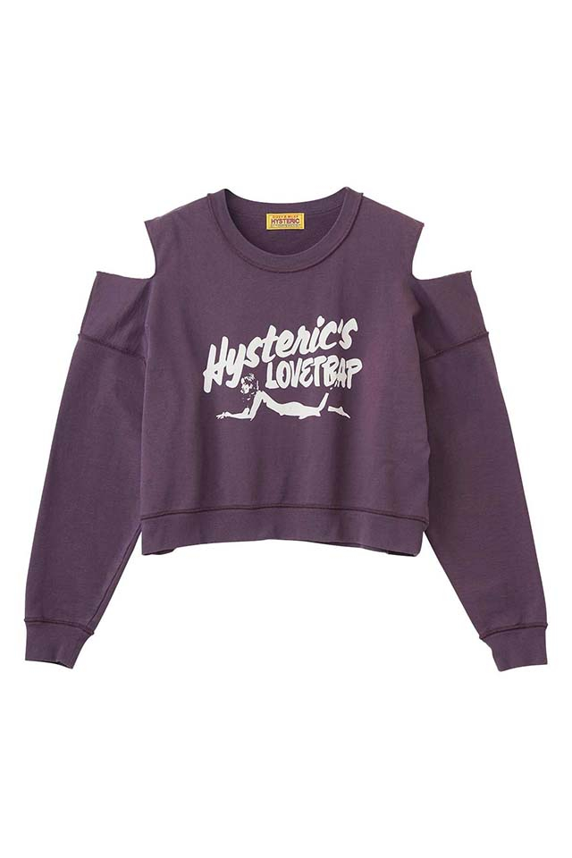 HYSTERIC GLAMOUR ヒステリックグラマー 01261CS01 HYSTERIC’S LOVETRAP ショート丈スウェット PURPLE 正規通販 レディース