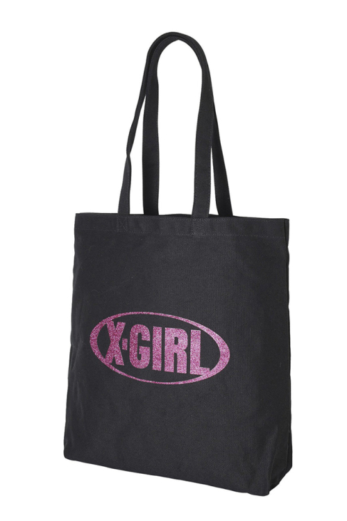X-girl エックスガール 105242053001 GLITTER OVAL LOGO CANVAS TOTE BAG キャンバストートバッグ BLACK 正規通販 レディース