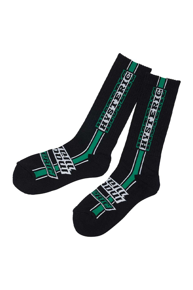 HYSTERIC GLAMOUR ヒステリックグラマー 02261QT02 HG PIT CREW スポーツソックス BLACK × GREEN 正規通販 メンズ