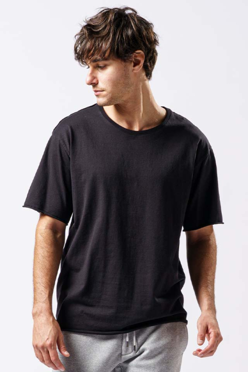 wjk 7327 js01b wide cut-off crew-neck S/S ワイドカットオフTシャツ BLACK 正規通販 メンズ