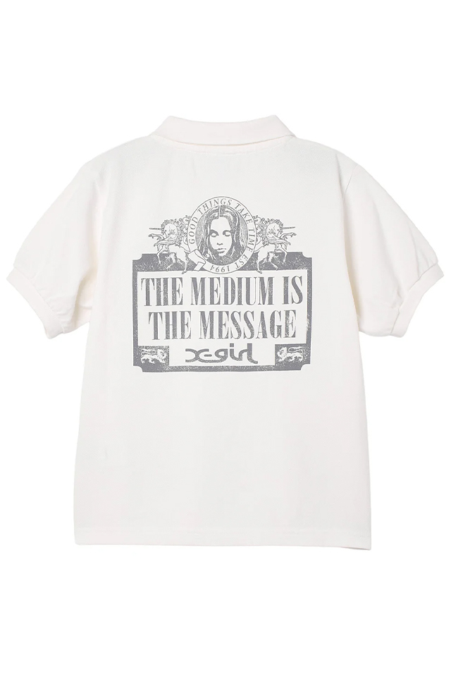 X-girl エックスガール 105262013008 VINTAGE LABEL FACE BABY POLO TOP ポロシャツ WHITE 正規通販 レディース