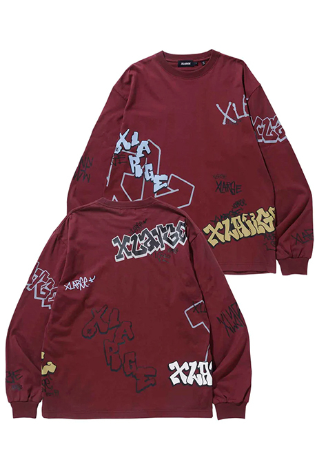 XLARGE エクストララージ 101233011020 GRAFFITI L/S TEE XLARGE ロングスリーブTシャツ BURGUNDY 正規通販 メンズ レディース