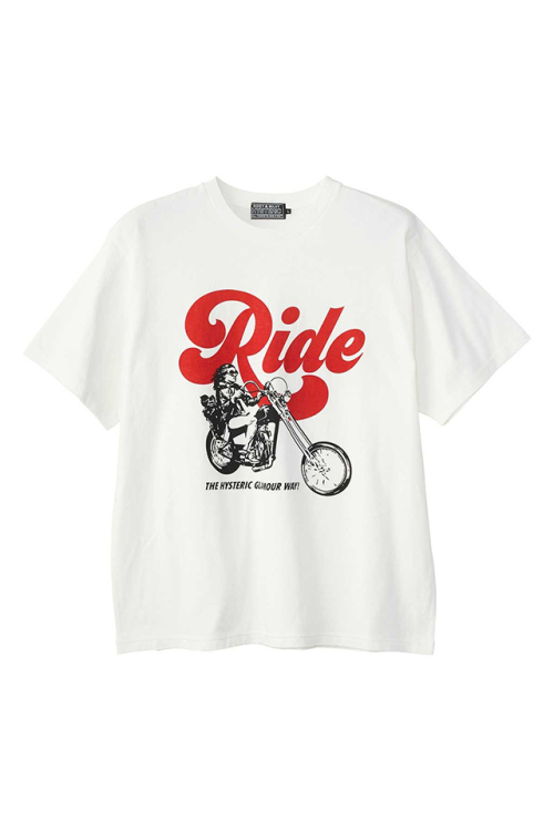HYSTERIC GLAMOUR ヒステリックグラマー 02253CT04 RIDE A MOTORCYCLE Tシャツ WHITE 正規通販 メンズ