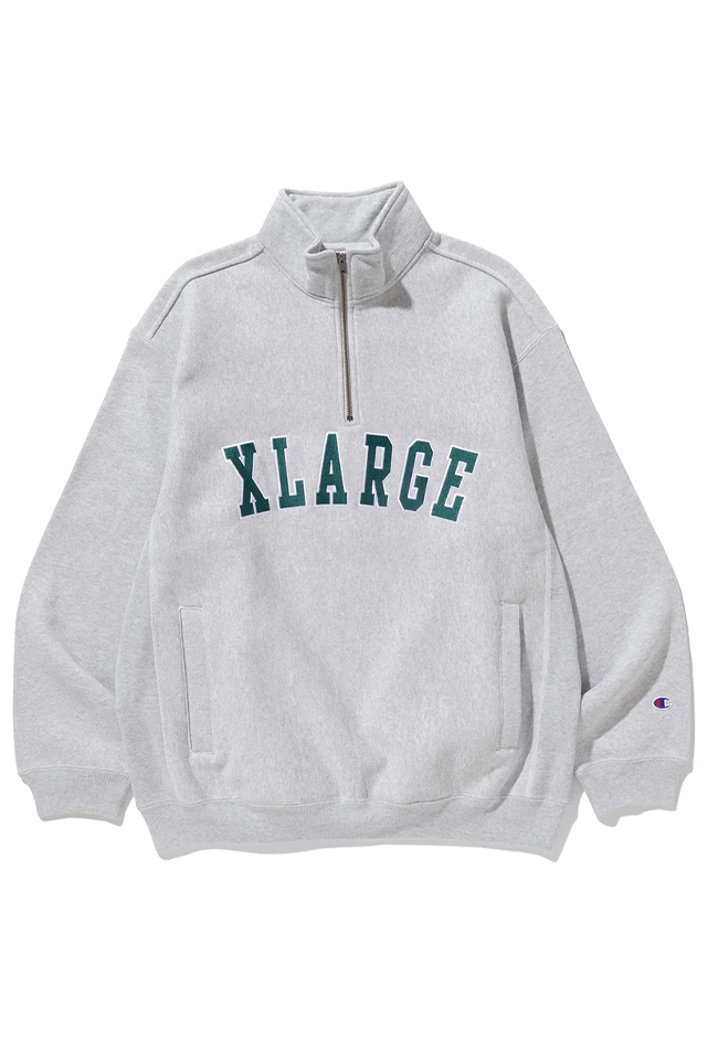 XLARGE エクストララージ 101234012025 XLARGE×Champion REVERSE WEAVE HALF ZIP PULLOVER SWEAT ハーフジップスウェット ASH 正規通販 メンズ レディース コラボ