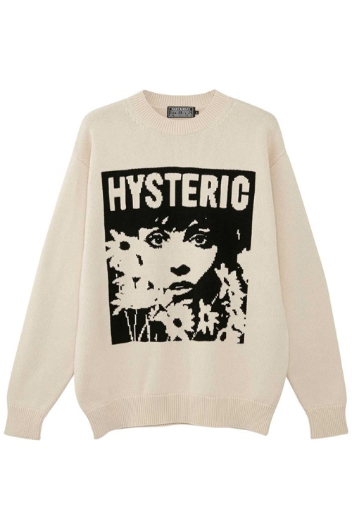 HYSTERIC GLAMOUR ヒステリックグラマー 02231NS01 FLOWER TRAVELING編込 セーター WHITE 正規通販 メンズ