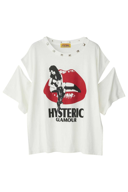 HYSTERIC GLAMOUR ヒステリックグラマー 01251CT05 HYSTERIC LIPS GIRL SITTING オーバーサイズTシャツ WHITE 正規通販 レディース