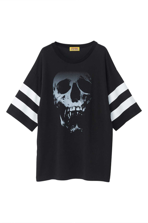 HYSTERIC GLAMOUR ヒステリックグラマー 01261CL05 SKULL BERRY オーバーサイズ五分袖Tシャツ BLACK 正規通販 レディース