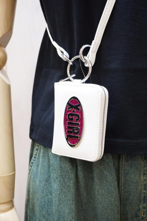 X-girl エックスガール 105242054015 GLITTER OVAL LOGO COIN AND CARD CASE コイン&カードケース WHITE 正規通販 レディース