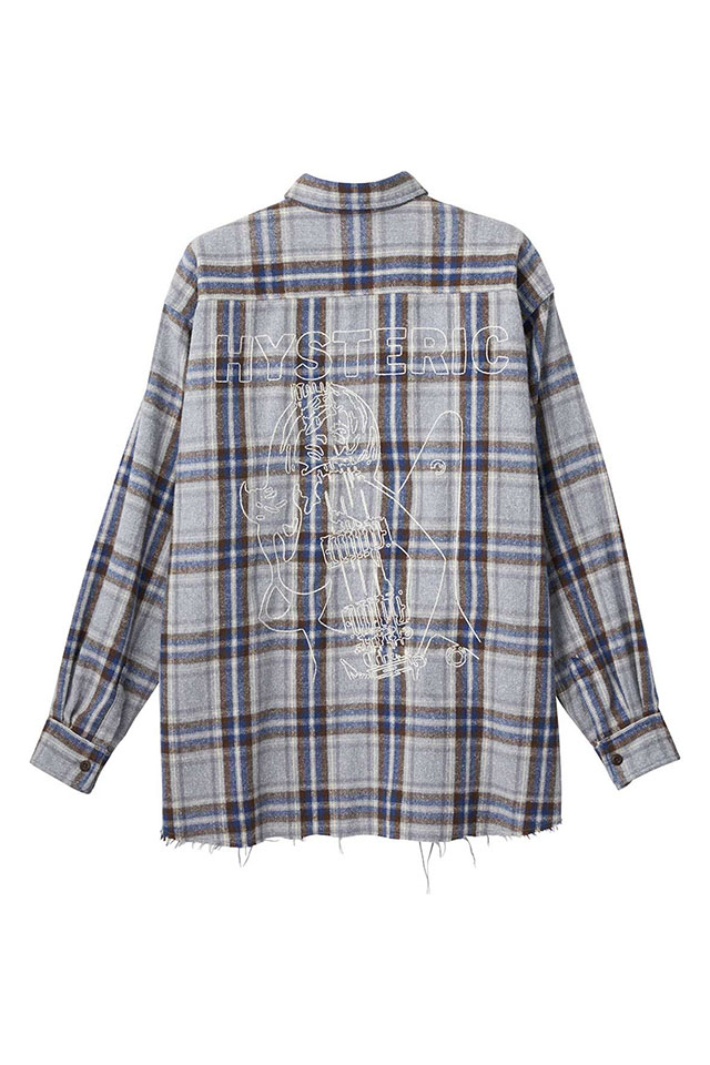 HYSTERIC GLAMOUR ヒステリックグラマー 02253AH04 GUITAR GIRL刺繍 ワークシャツ BLUE 正規通販 メンズ