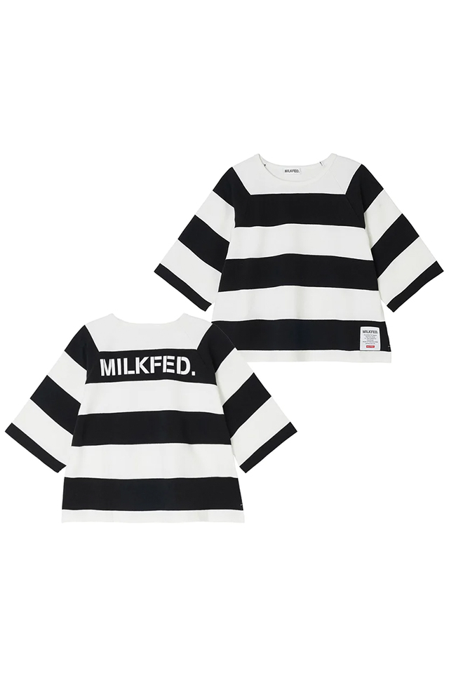 MILKFED. ミルクフェド 103232013017 BACK LOGO STRIPED TOP MILKFED. ボーダーカットソー BLACK 正規通販 レディース