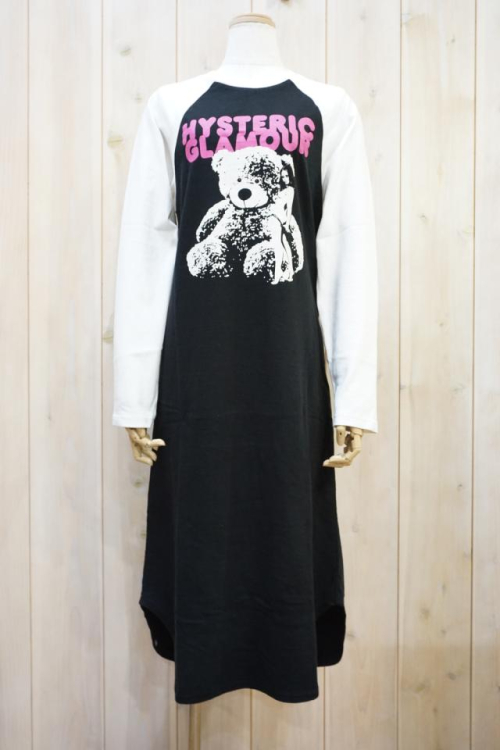 HYSTERIC GLAMOUR ヒステリックグラマー 01223CO02 PLUSH BEAR ワンピース BLACK 正規通販 レディース