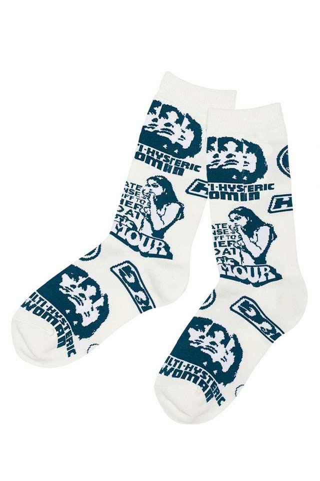 HYSTERIC GLAMOUR ヒステリックグラマー 01261QT04 SUPER-HYS柄 ソックス WHITE 正規通販 レディース