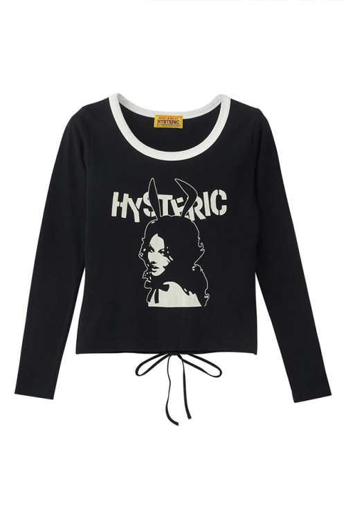 HYSTERIC GLAMOUR ヒステリックグラマー 01253CL05 BUNNY GIRLレースアップ チビTシャツ BLACK 正規通販 レディース