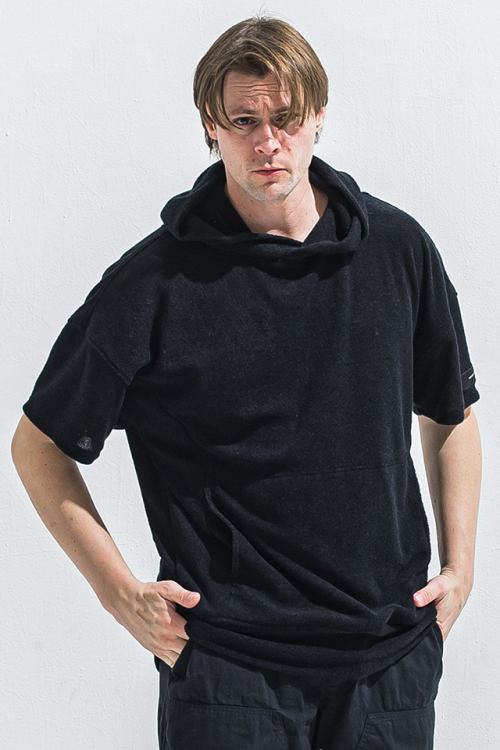 RESOUND CLOTHING リサウンドクロージング RC40-C-003 PILE HALF HOODIE オーバーサイズ半袖パイルパーカー BLACK 正規通販 メンズ 2026年5月31日入荷予定