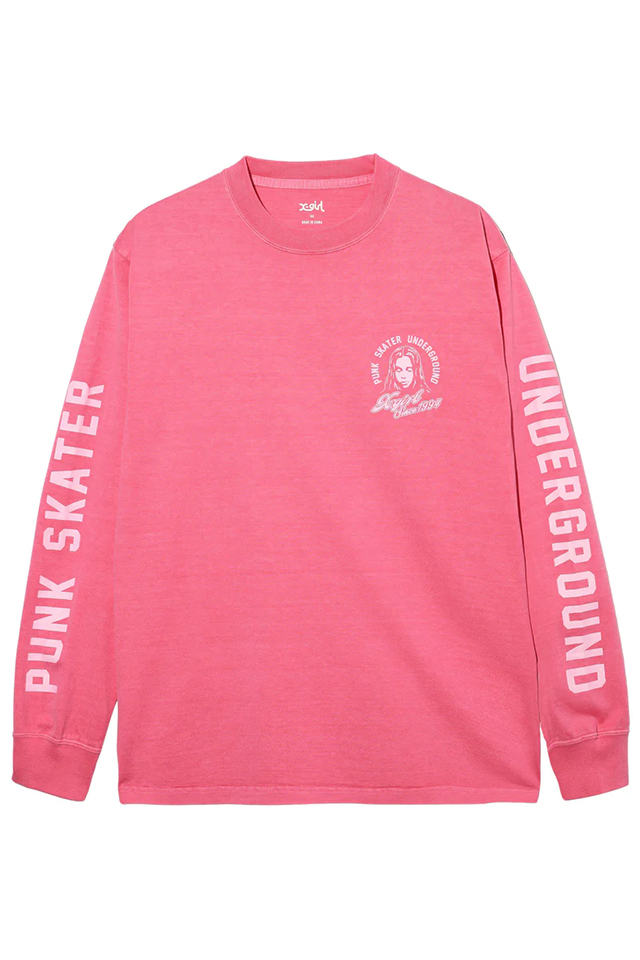 X-girl エックスガール 105241011011 FACE & CURSIVE LOGO L/S TEE X-girl ロングスリーブTシャツ PINK 正規通販 レディース