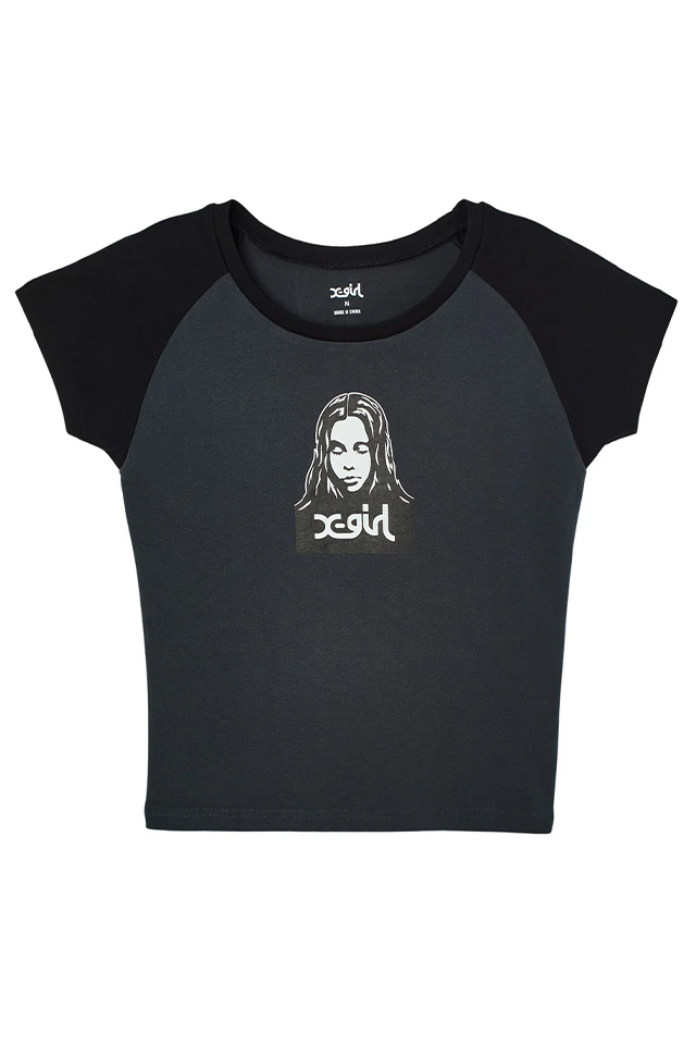 X-girl エックスガール 105262011001 FACE RAGLAN S/S BABY TEE ベビーTシャツ CHACOAL 正規通販 レディース