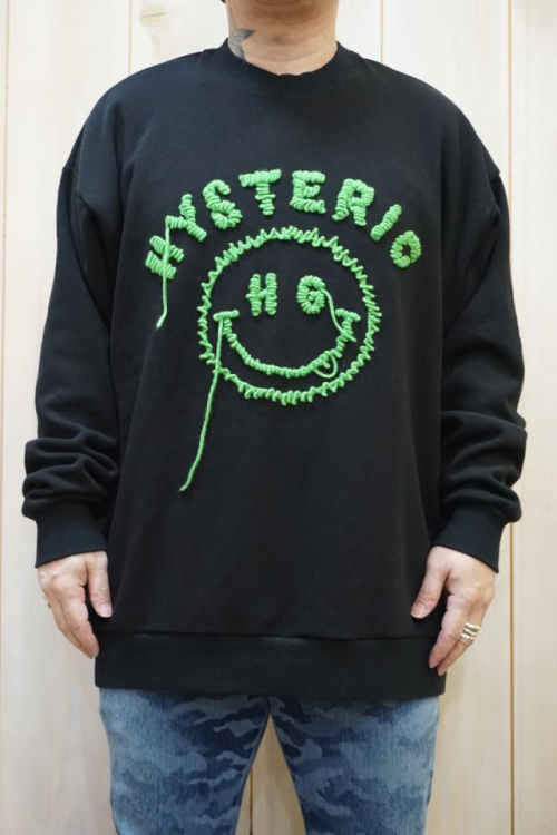 HYSTERIC GLAMOUR 01223CS04 SMILE刺繍 オーバーサイズスウェット BLACK 正規通販 レディース