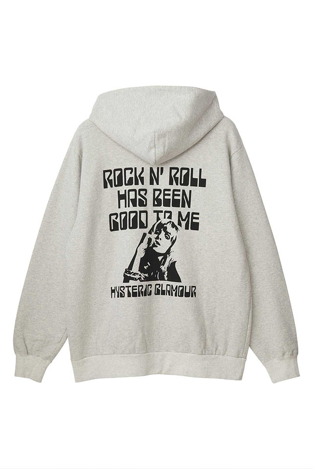 HYSTERIC GLAMOUR ヒステリックグラマー 02263CF03 ROCK ’N’ ROLL GOOD TO ME パーカー TOP GRAY 正規通販 メンズ