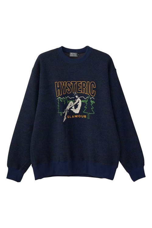 HYSTERIC GLAMOUR ヒステリックグラマー 02253CS06 CHILLIN’ WEEKEND刺繍 スウェット NAVY 正規通販 メンズ
