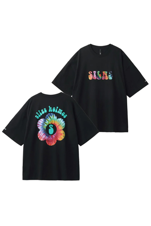 SILAS サイラス 110232011024 TIE-DYED LOGO PRINT WIDE S/S TEE Tシャツ BLACK 正規通販 メンズ