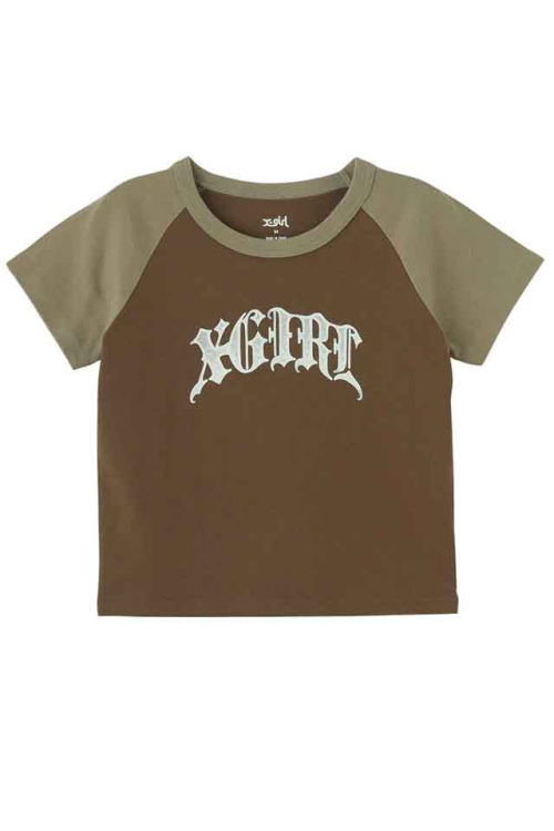X-girl エックスガール 105252011004 GRADATION GLITTER LOGO S/S RAGLAN BABY TEE ベビーTシャツ BROWN 正規通販 レディース